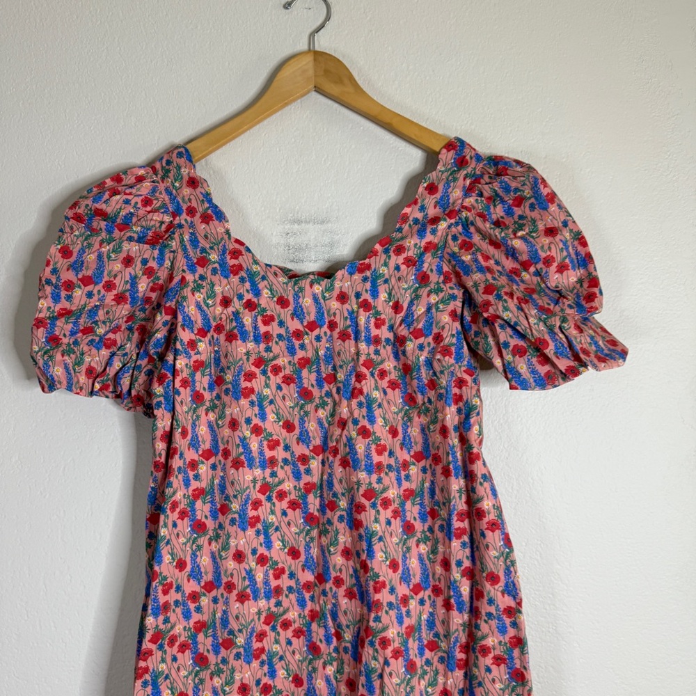 TUCKERNUCK Hyacinth House red poppy floral scalloped Serena midi dress SMALL - Picture 3 of 10